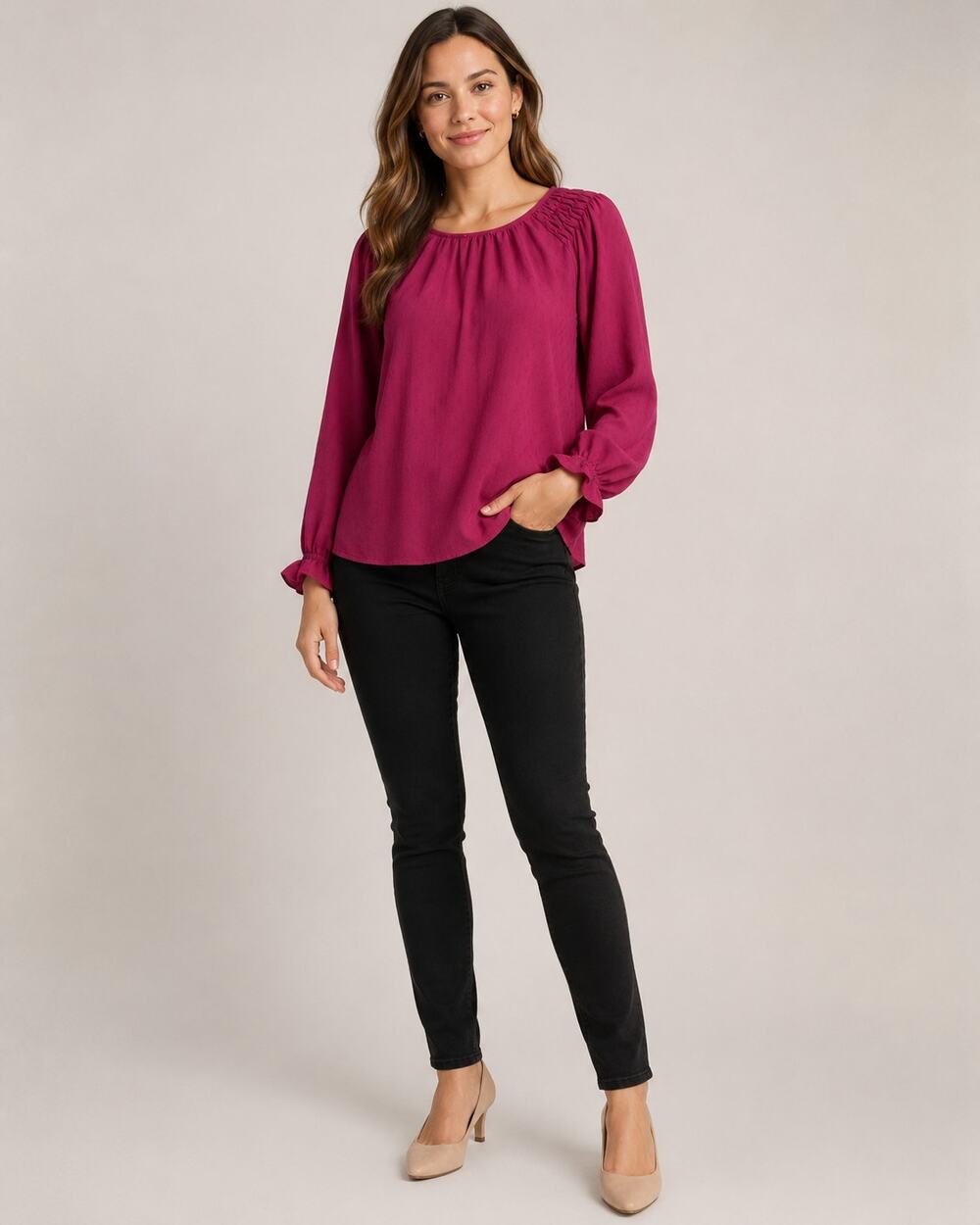 Jessica Simpson Women’s Fuchsia Textured Long Sleeve Blouse Size S NWT